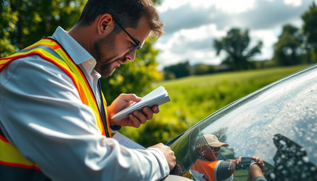 Hagelschaden Gutachter bei der Vor-Ort-Besichtigung
